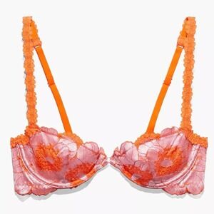 NWT Savage X Fenty Size 36C Pink Orange Perfect Poppies Unlined Lace Demi Bra